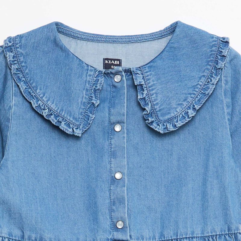Robe denim col à froufrous uni