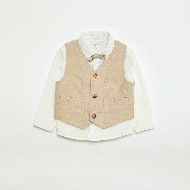 Ensemble chemise + gilet de costume + pantalon chino + noeud papillon - 4 pièces