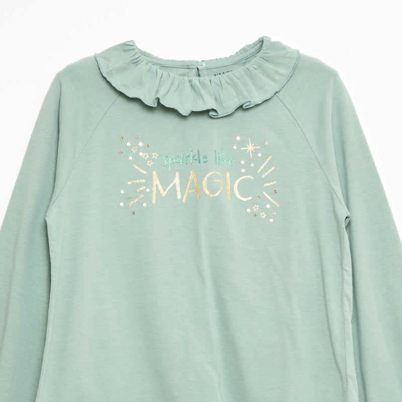T-shirt col volanté animé en coton
