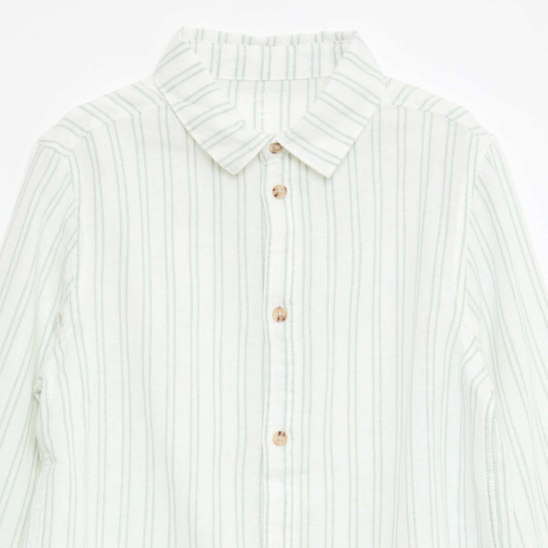 Chemise regular rayée en coton et lin