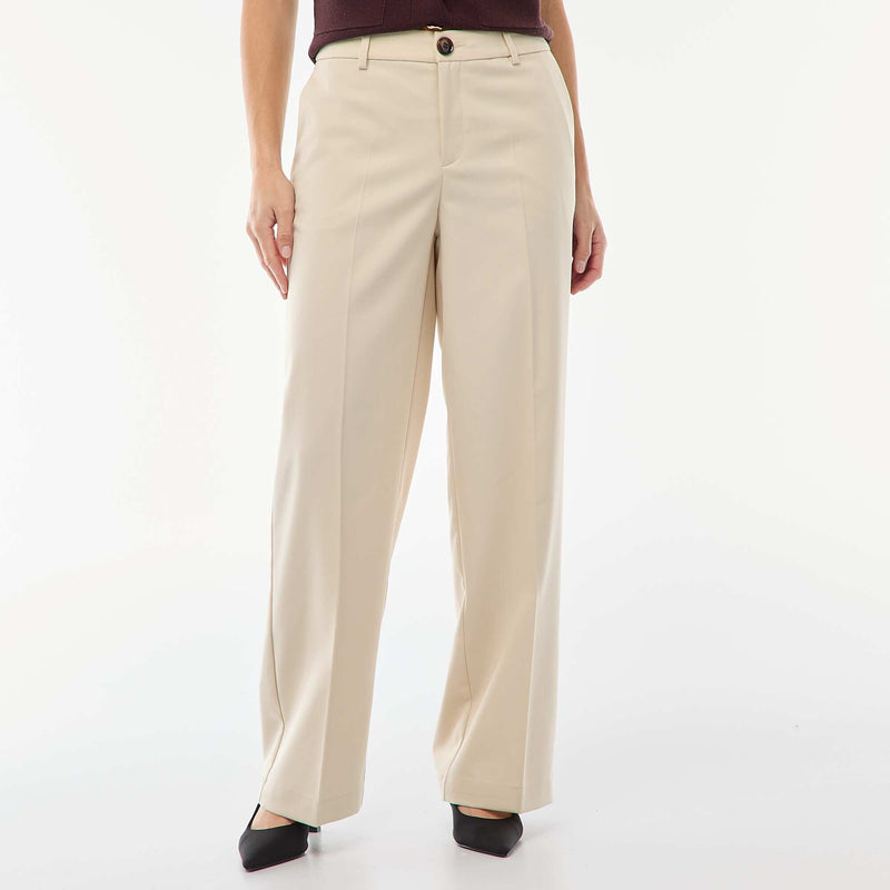 Pantalon large femme taille haute uni