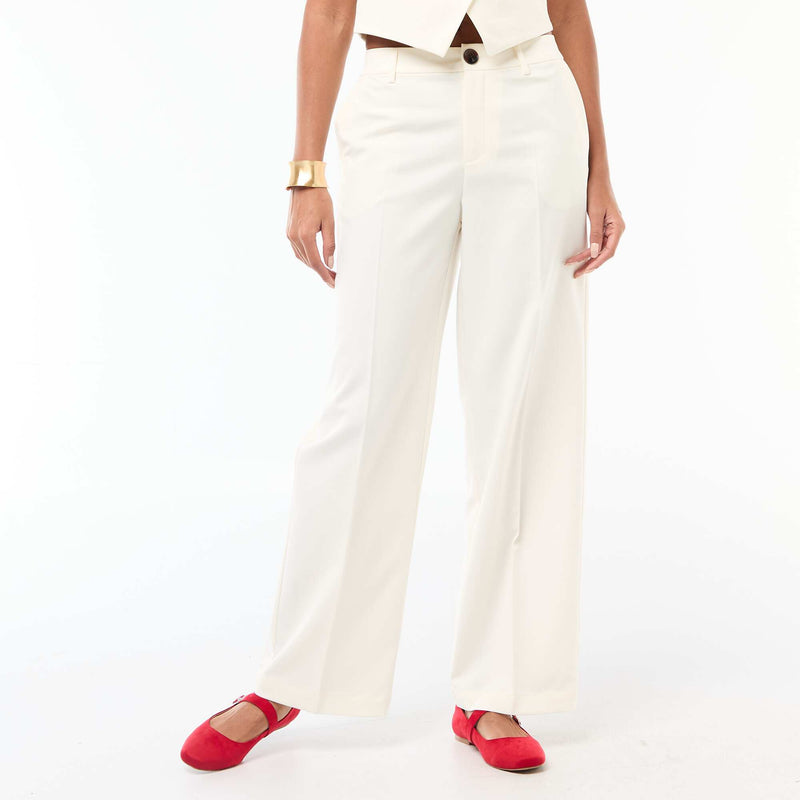 Pantalon large femme taille haute uni