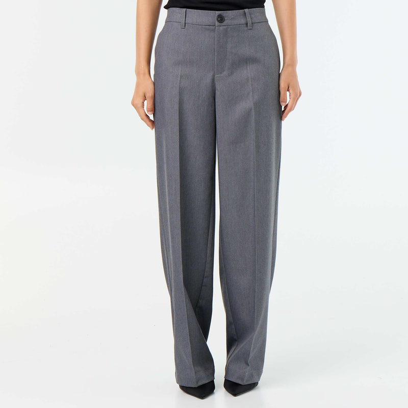 Pantalon large femme taille haute uni