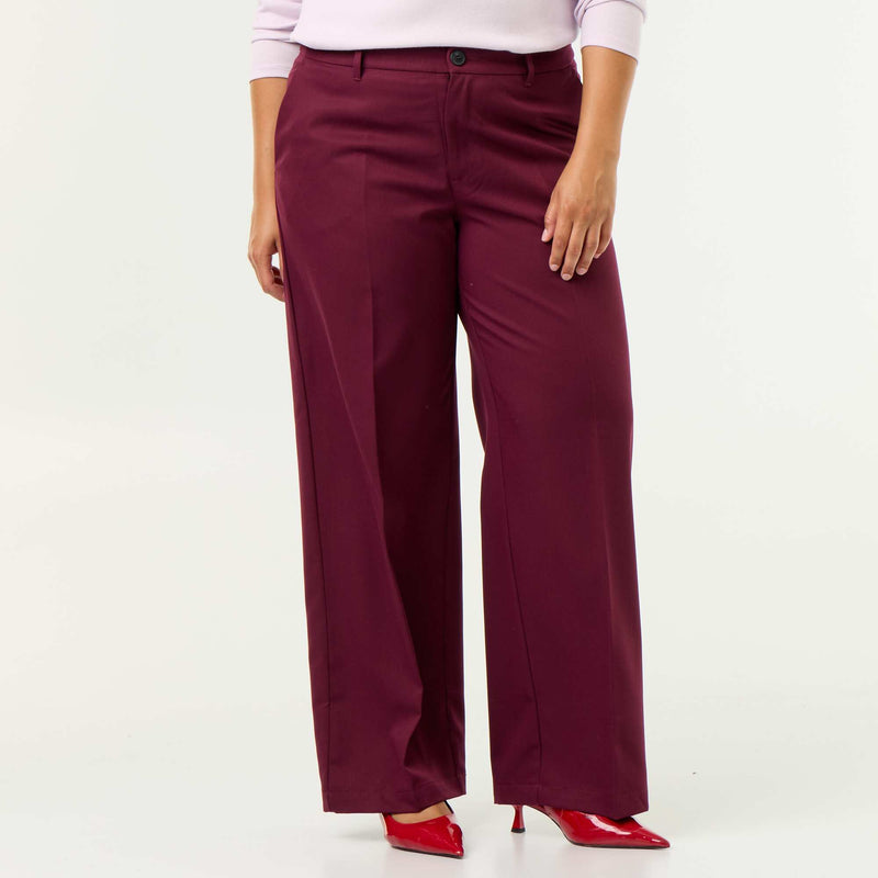 Pantalon large femme taille haute uni