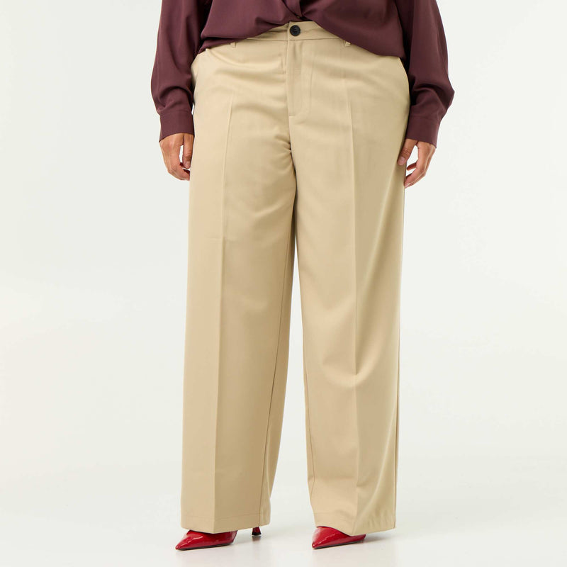 Pantalon large femme taille haute uni