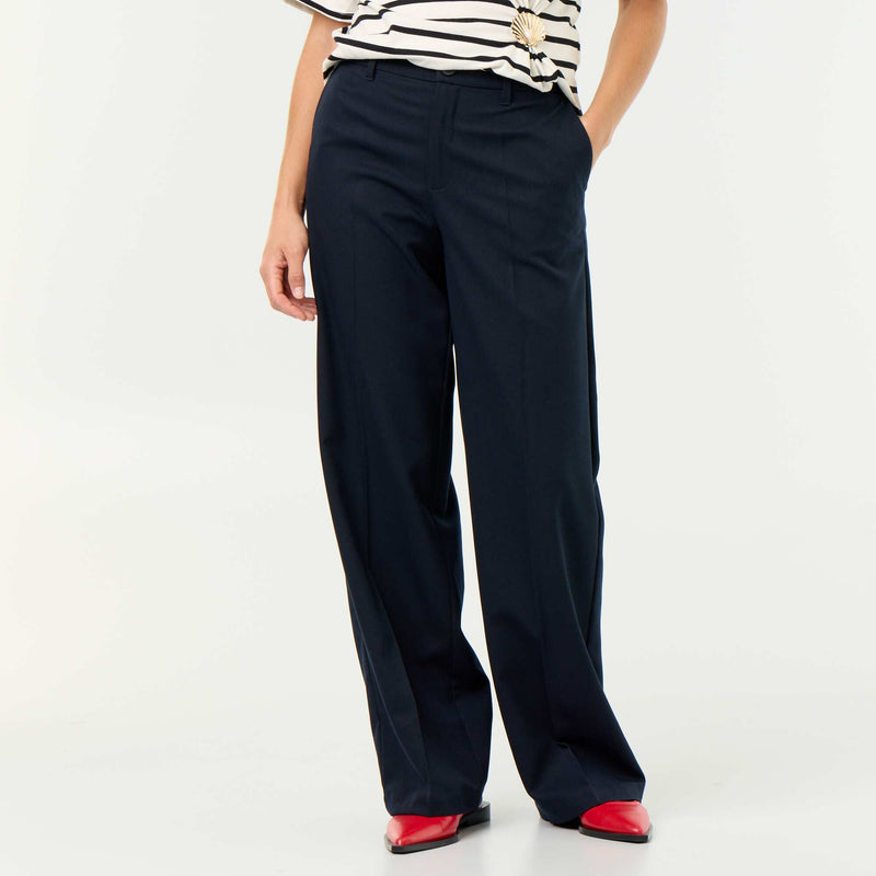 Pantalon large femme taille haute uni
