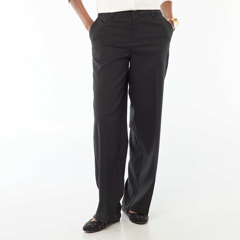 Pantalon large femme taille haute uni