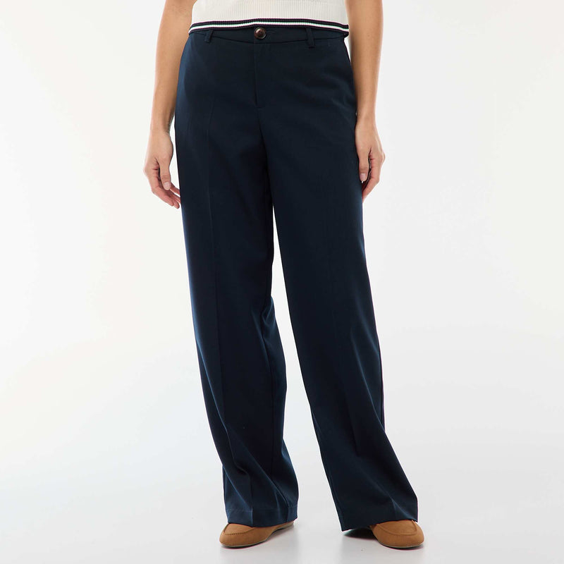 Pantalon large femme taille haute uni