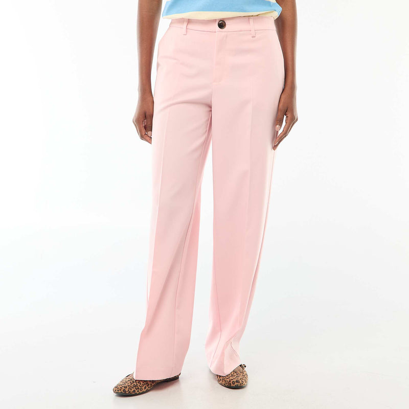 Pantalon large femme taille haute uni