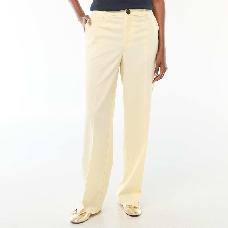 Pantalon large femme taille haute uni