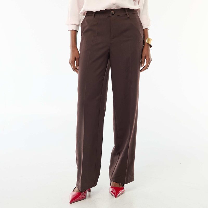 Pantalon large femme taille haute uni