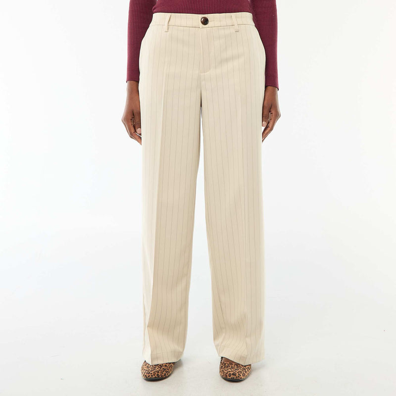 Pantalon large femme taille haute uni