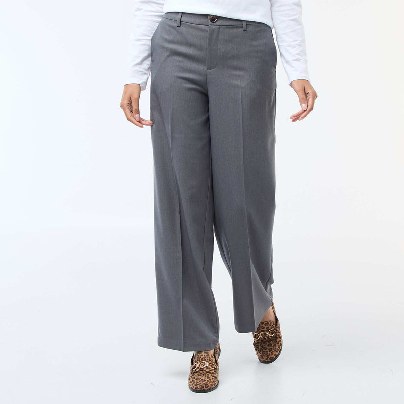 Pantalon large femme taille haute uni