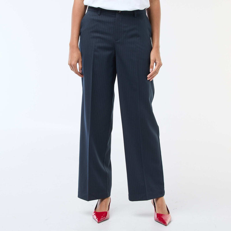 Pantalon large femme taille haute uni