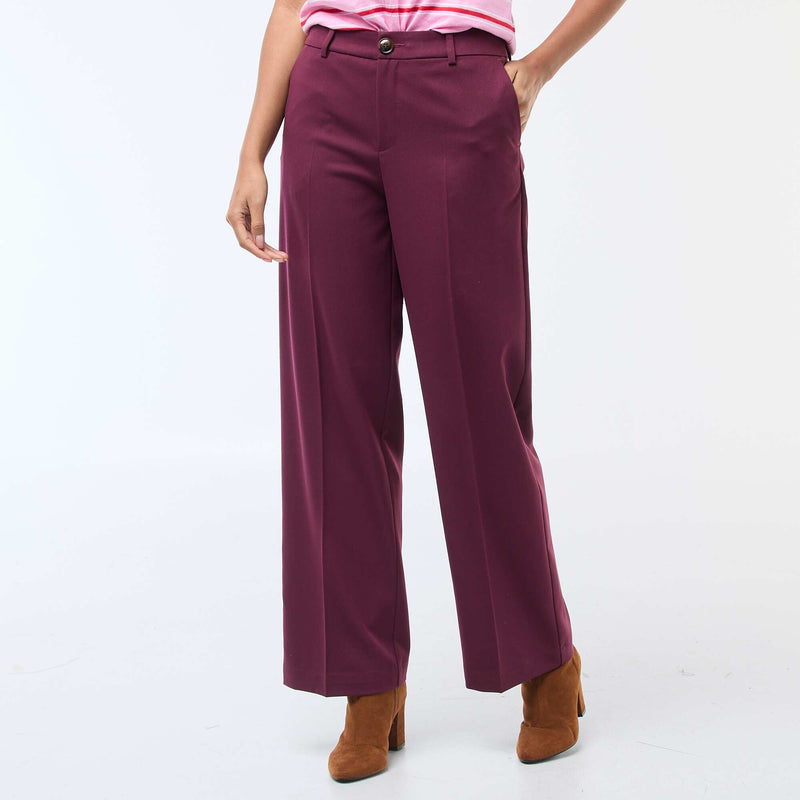 Pantalon large femme taille haute uni