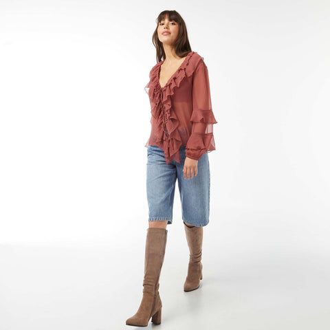 Blouse manches longues volantée