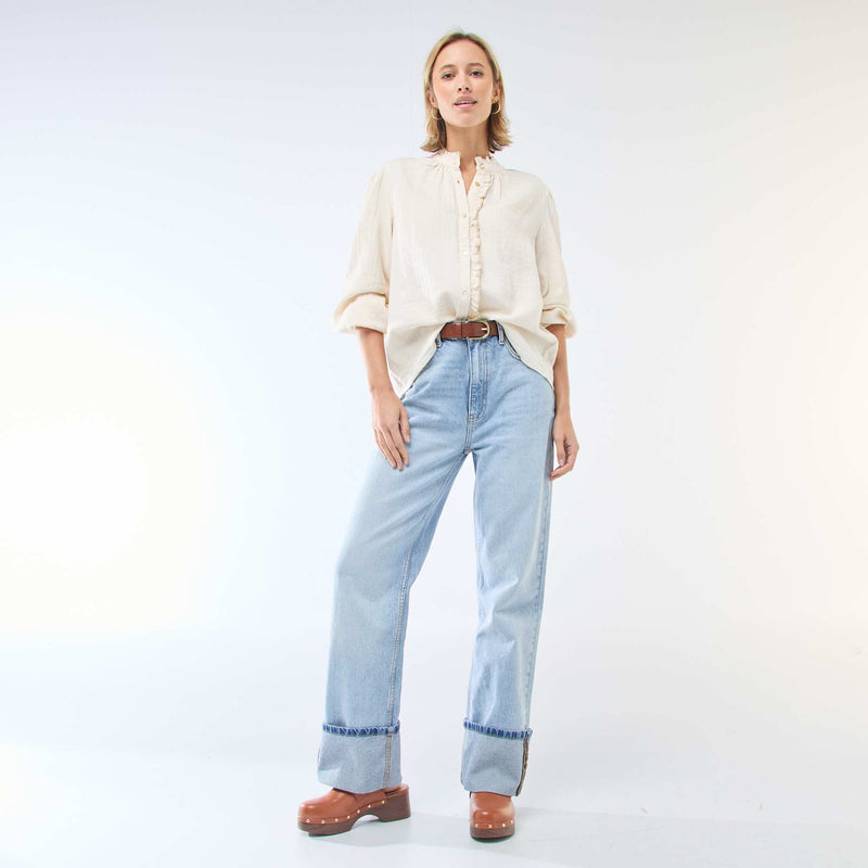 Chemisier en gaze de coton avec bords ondulés