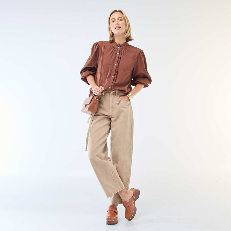 Chemisier en gaze de coton avec bords ondulés