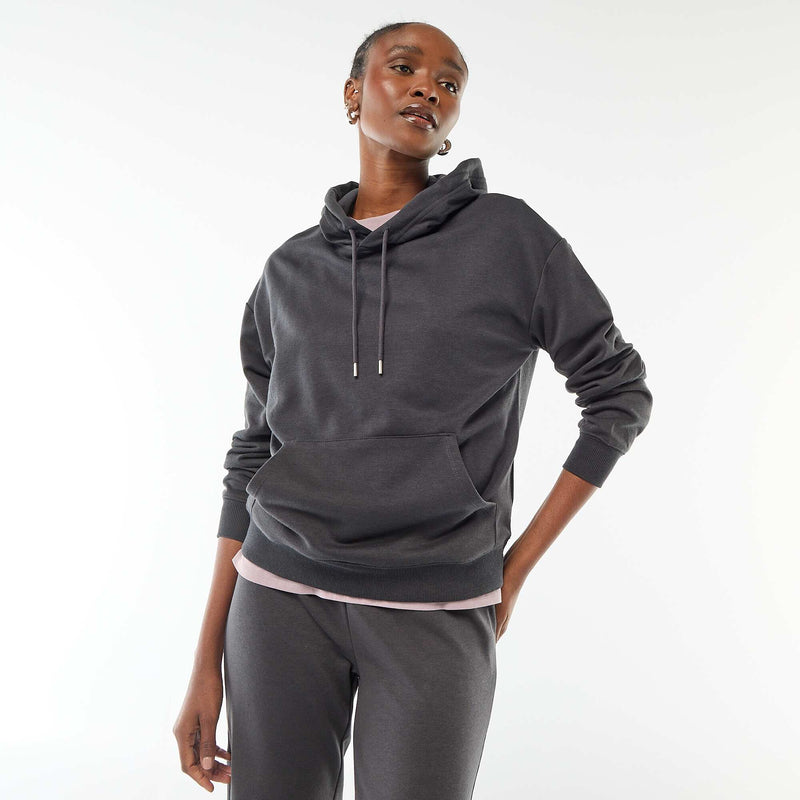 Sweat à capuche uni en coton
