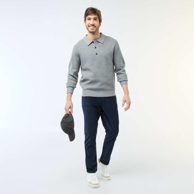 Pull maille gaufrée à col polo