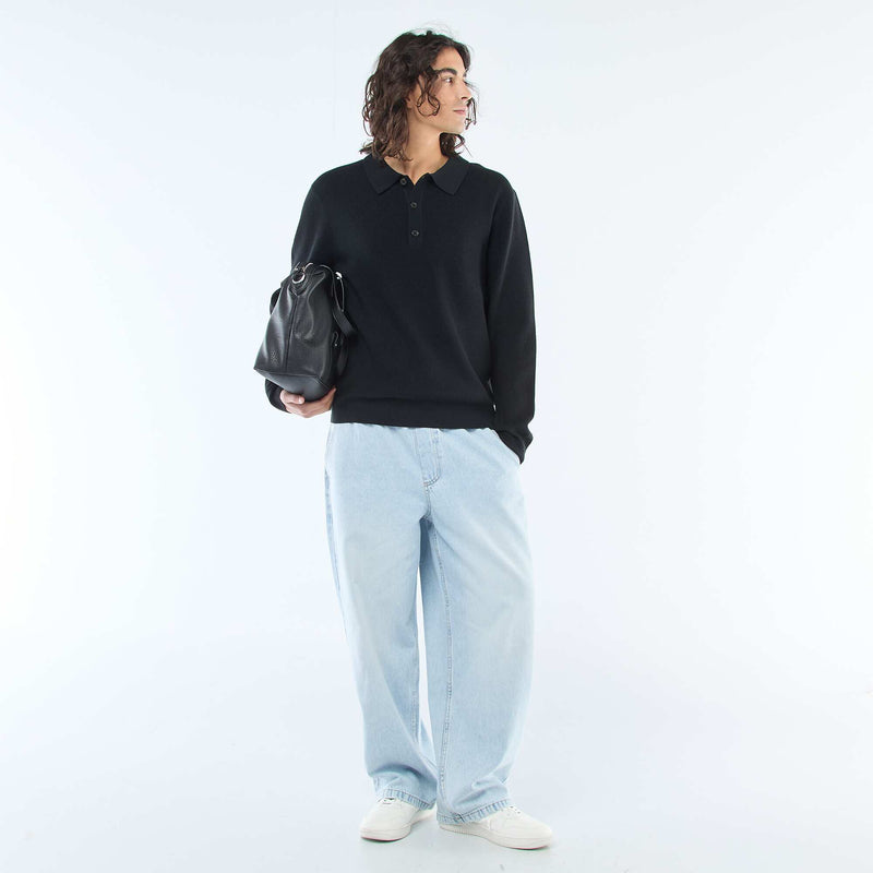 Pull maille gaufrée à col polo