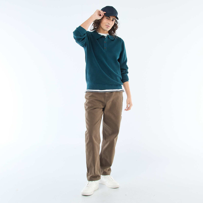Pull maille gaufrée à col polo