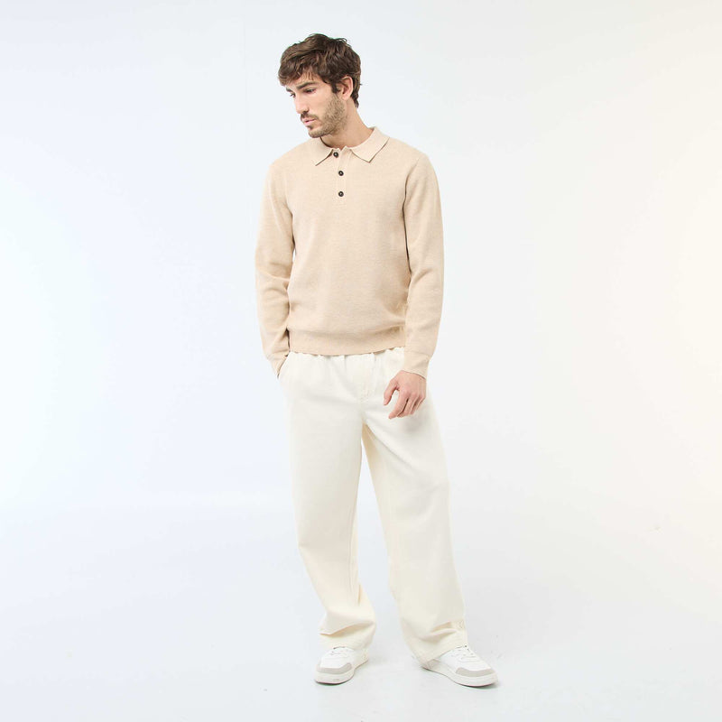 Pull maille gaufrée à col polo