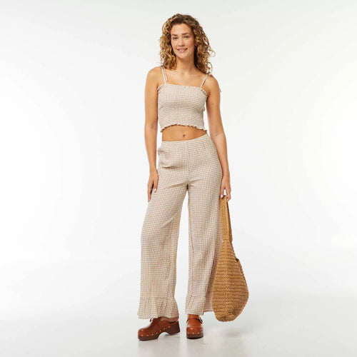 Pantalon large vichy volanté