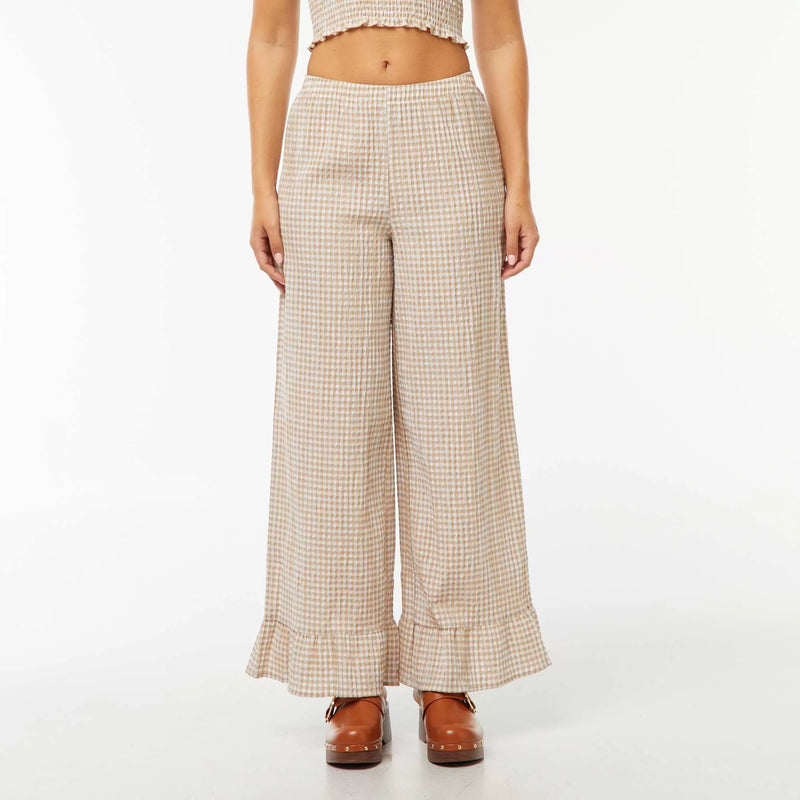 Pantalon large vichy volanté