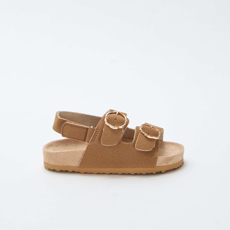 Sandales plates avec bride de maintien à la cheville ajustable par un scratch