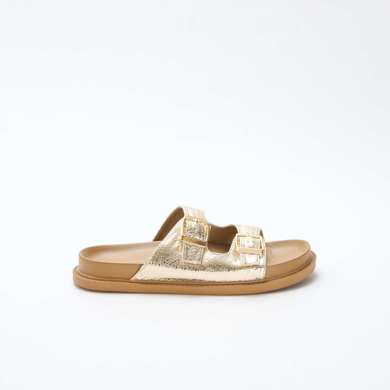 Mules dorées à double bride