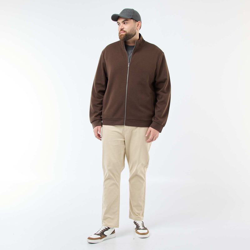 Sweat zippé col montant uni en coton