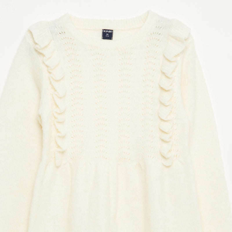 Robe pull avec maille ajourée et volants