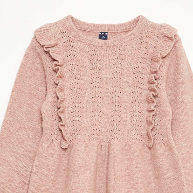 Robe pull avec maille ajourée et volants
