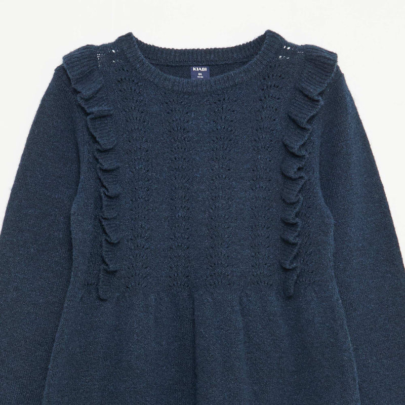Robe pull avec maille ajourée et volants