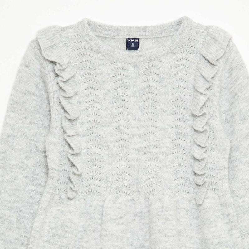 Robe pull avec maille ajourée et volants