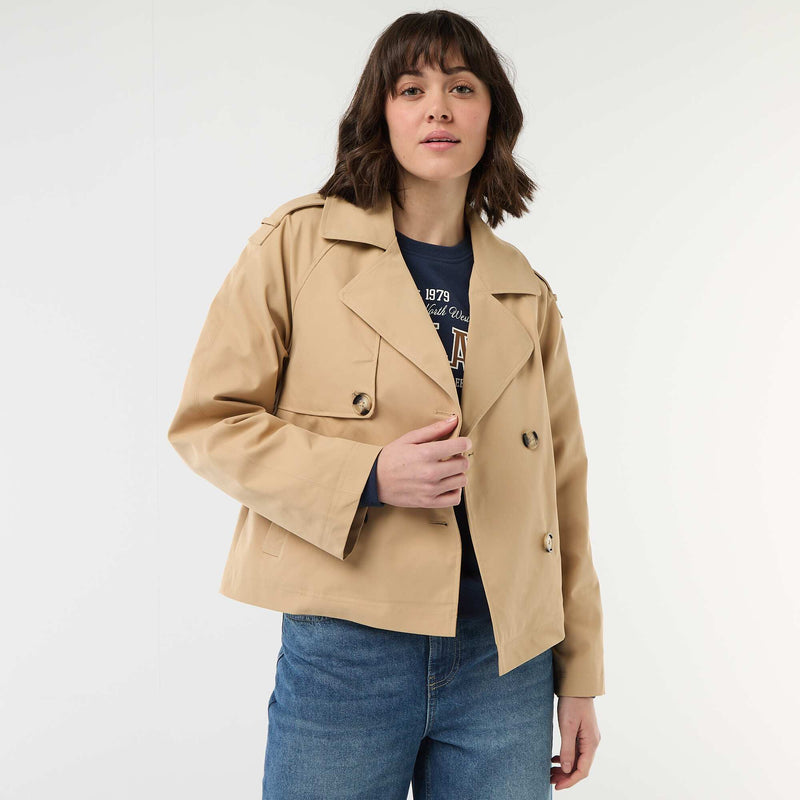 Trench court en coton – Beige – Kiabi Maroc