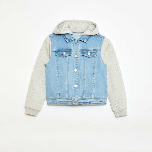 Blouson à capuche denim et jersey