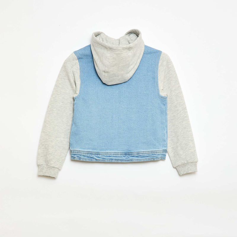 Blouson à capuche denim et jersey