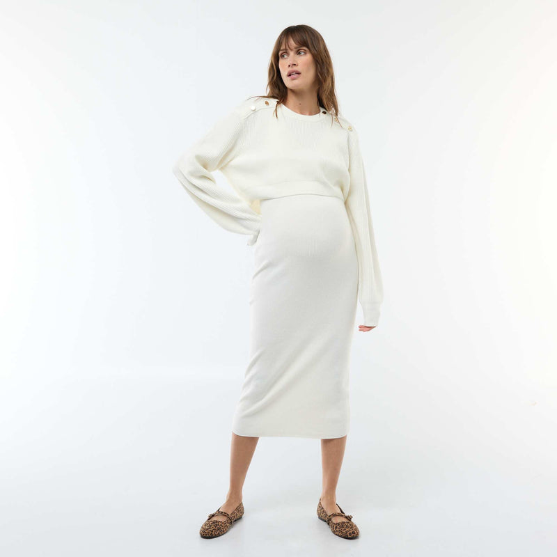 Robe midi côtelée + pull cropped de maternité