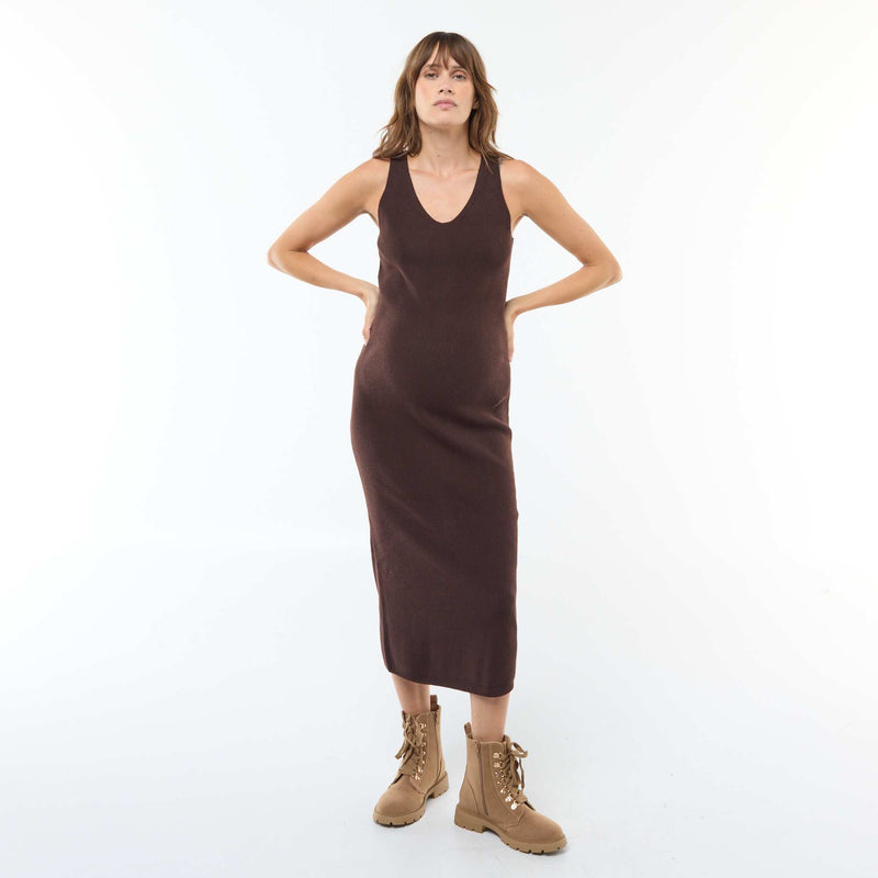 Robe midi côtelée + pull cropped de maternité