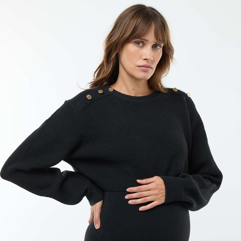 Robe midi côtelée + pull cropped de maternité
