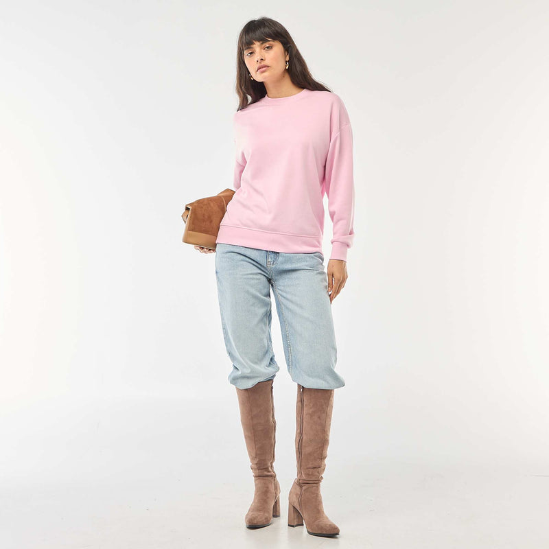 Sweat col rond en french terry uni