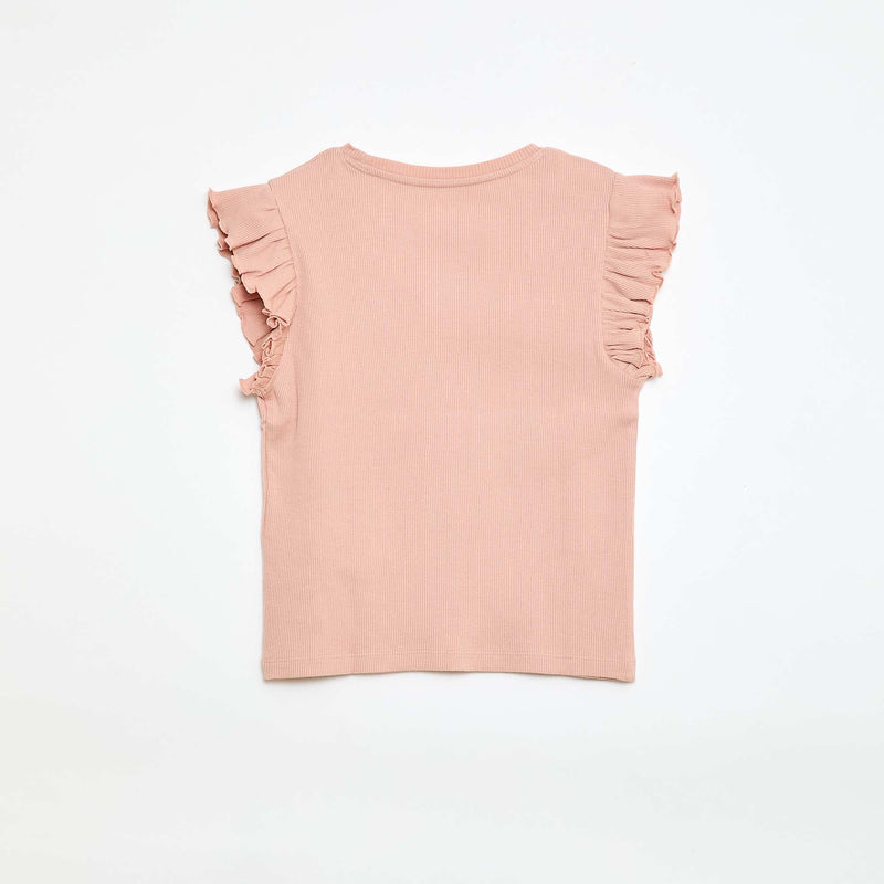 T-shirt côtelé à manches volantées