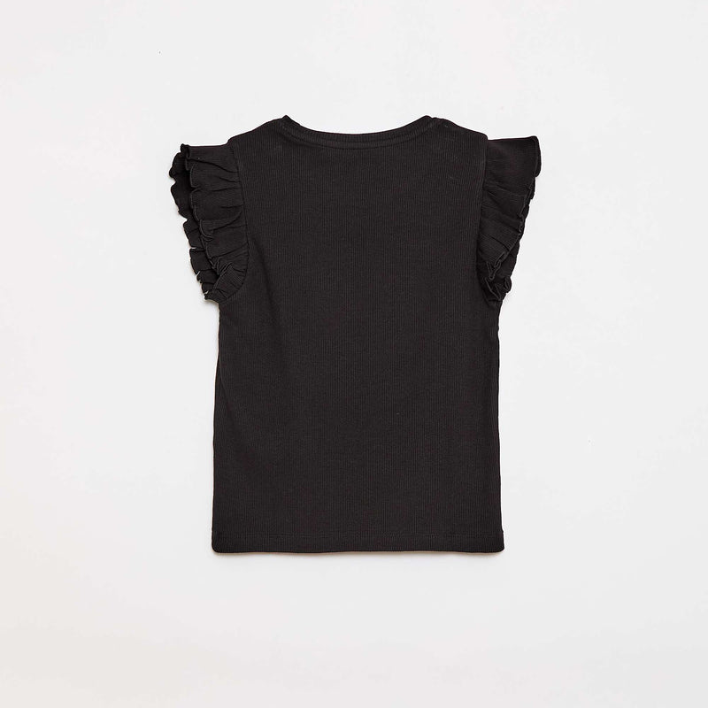 T-shirt côtelé à manches volantées