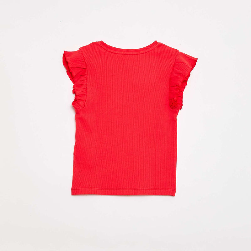 T-shirt côtelé à manches volantées