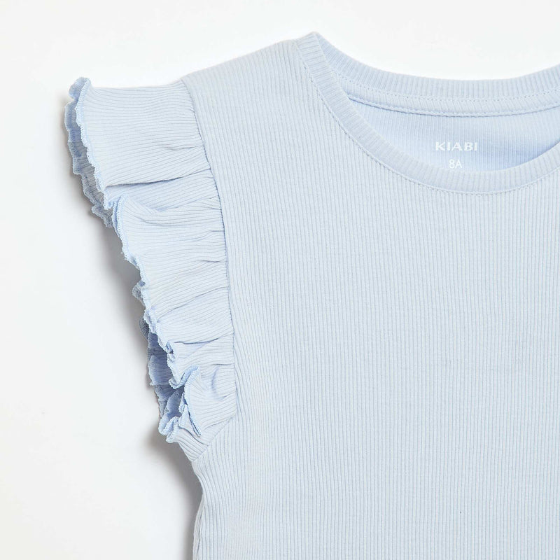 T-shirt côtelé à manches volantées