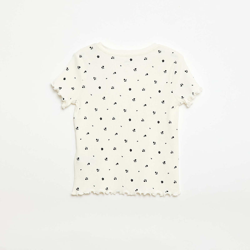 T-shirt côtelé à manches courtes volantées
