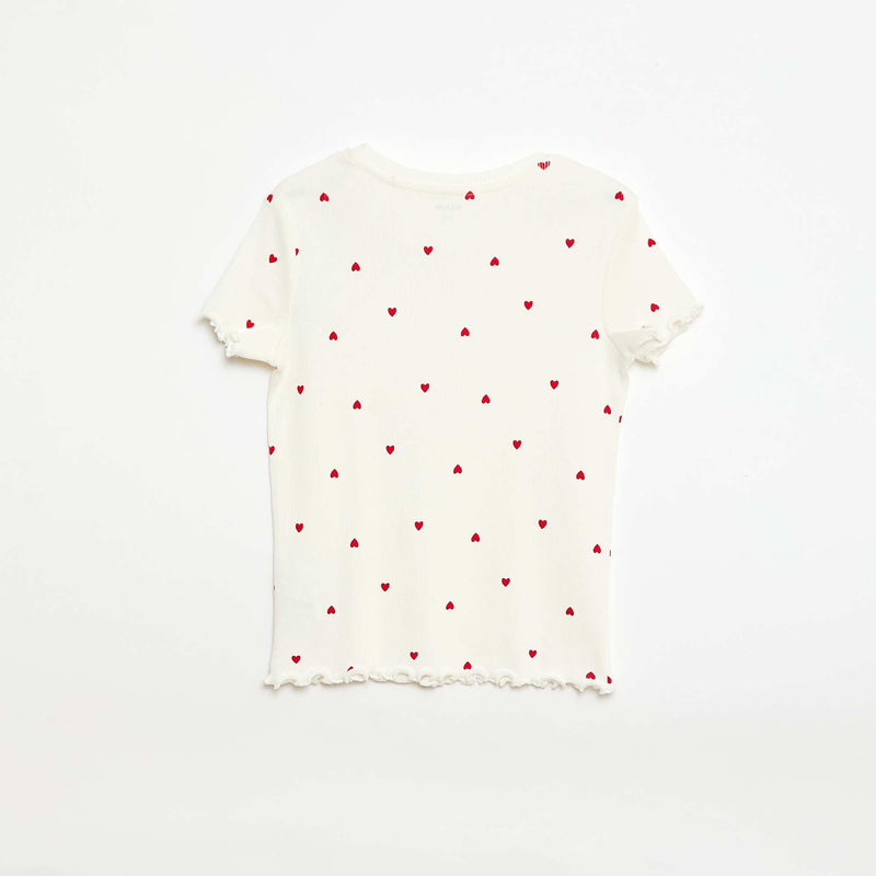 T-shirt côtelé à manches courtes volantées