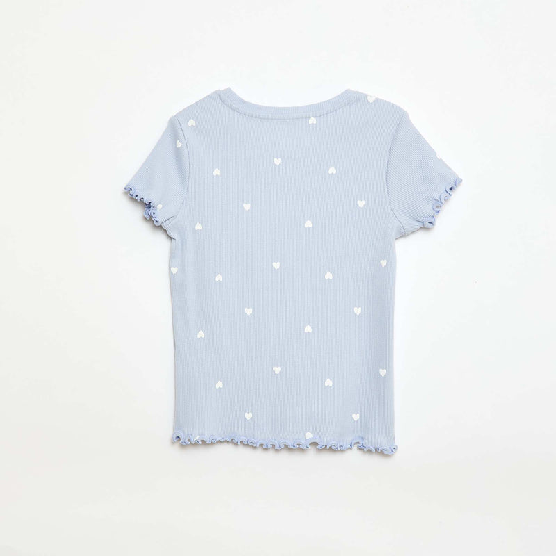 T-shirt côtelé à manches courtes volantées
